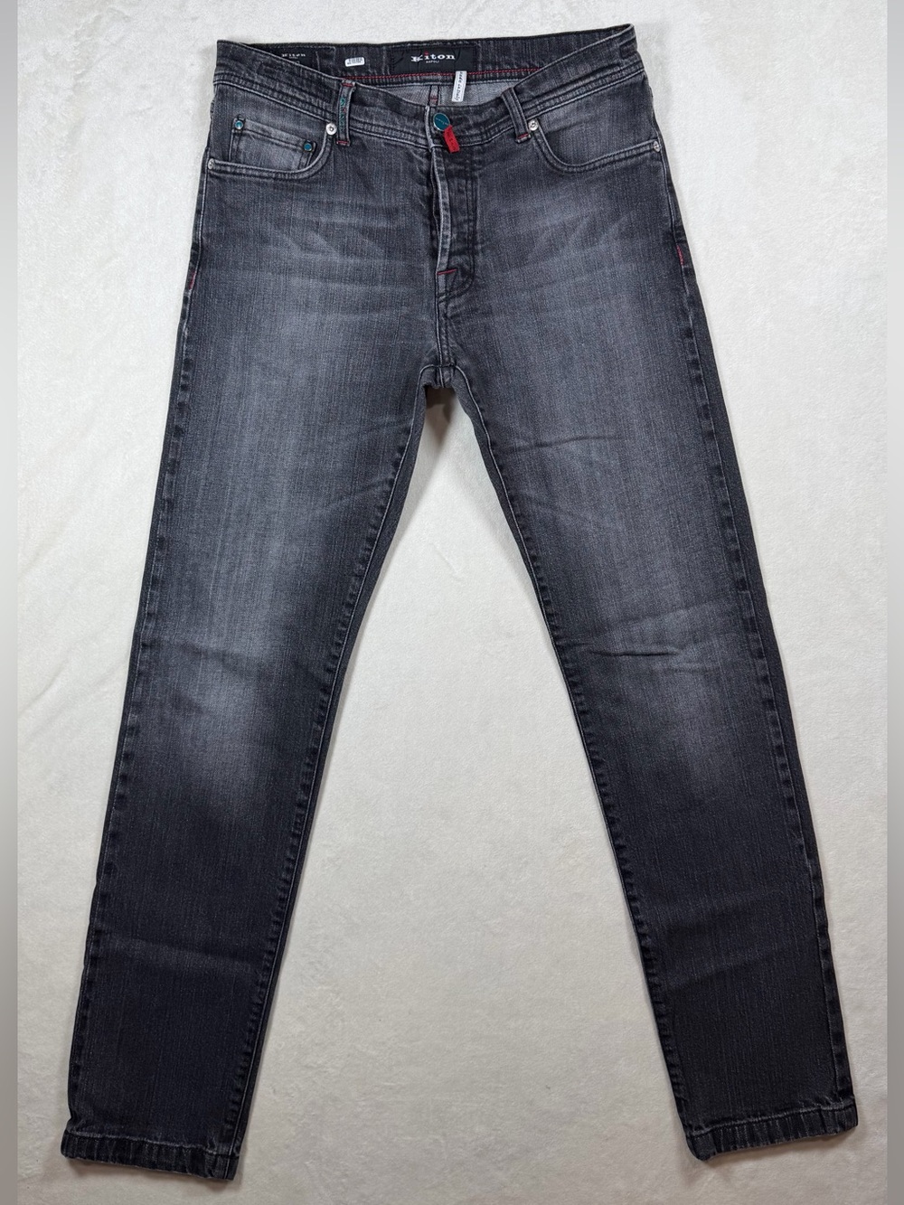 Kiton 30W 30L Made in Italy Slim Jeans in Washed Charcoal